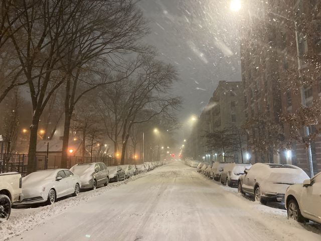 Snow blankets this street in Harlem on January 29, 2022.